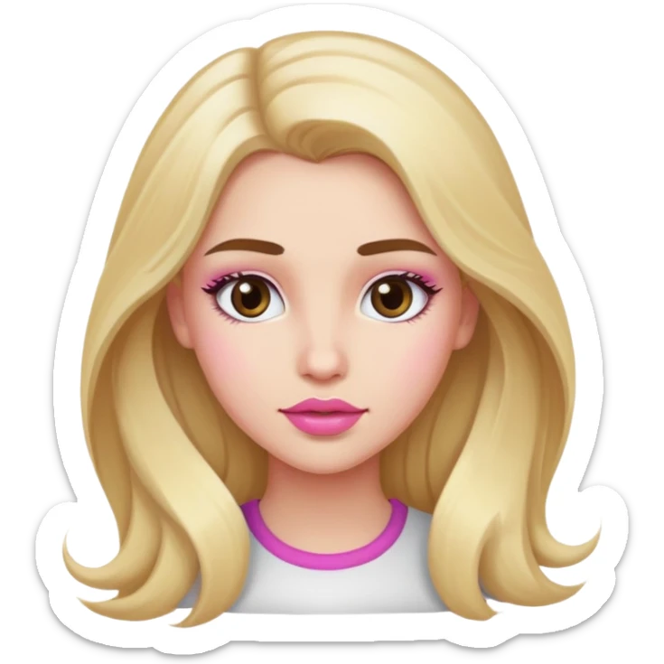 A blonde girl with long hair, brown eyebrows and eyes, and pink lips. sticker