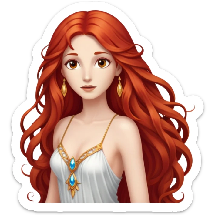  God Fee femme avec des cheveux très long roux, yeux marrons belle comme une déesse avec un beau corps qui a de la magie tout autour d’elle  sticker