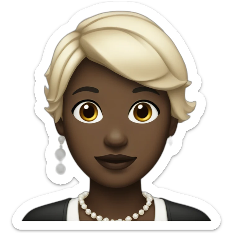 a short hair girl with a chubby black skin,wearing a pearl necklace and a black coat sticker