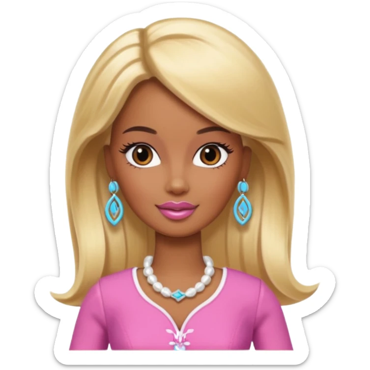 Brown skin blonde hair Barbie with Lilly in hair  sticker