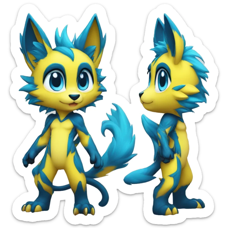 Anthro-Edgy-Cool-Blue-Yellow-Contrast-Colors-Fantasy-Fur-Sona-Chibi-Shiny-Fakémon-Hybrid full body sticker