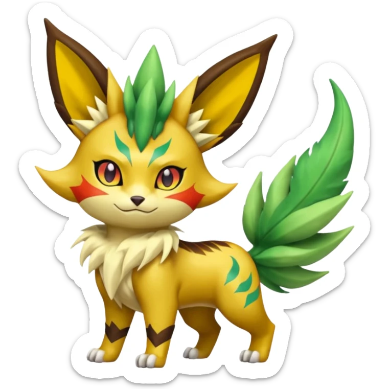 Torracat-Amaura-Leafeon-Fakémon-Digimon-fusion (full body) sticker