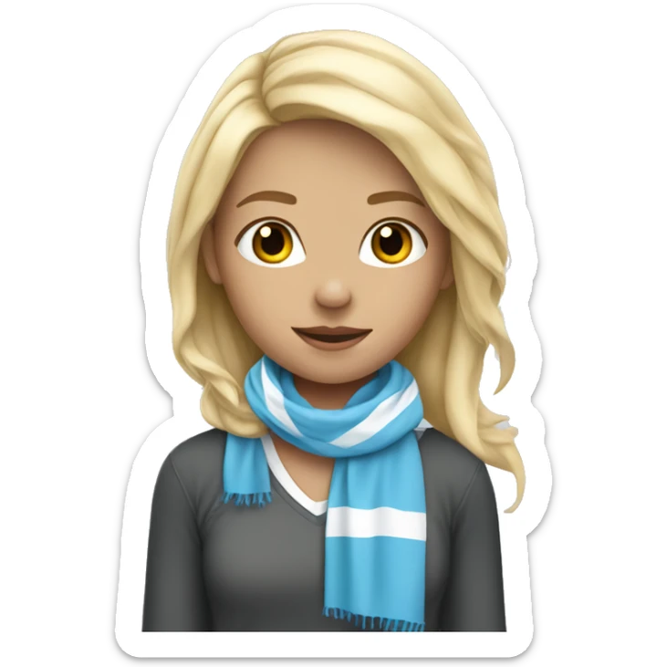 Girl with blonde hair with football scarf with white and light blue sticker