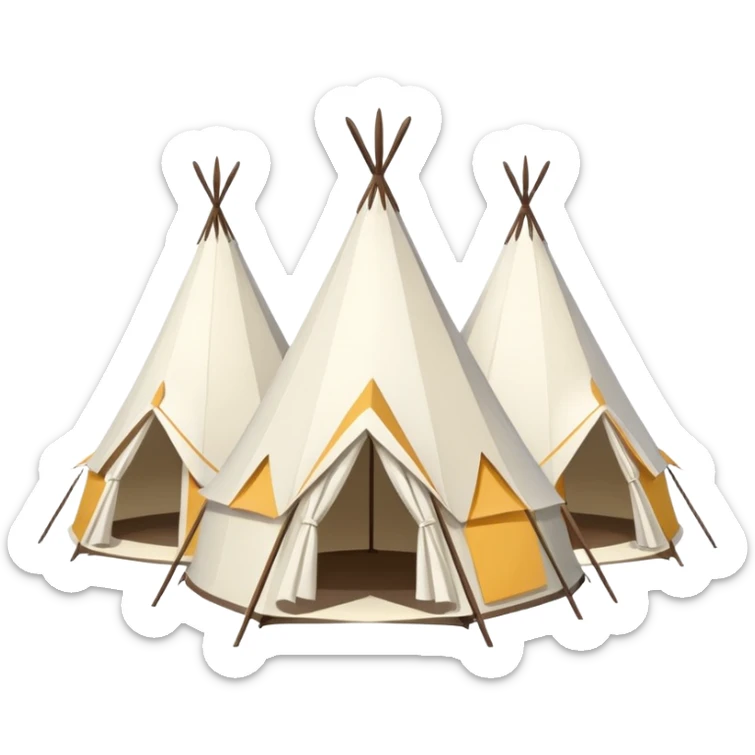 A cluster of three white, pointed top tents to mean a pop-up market not teepees sticker