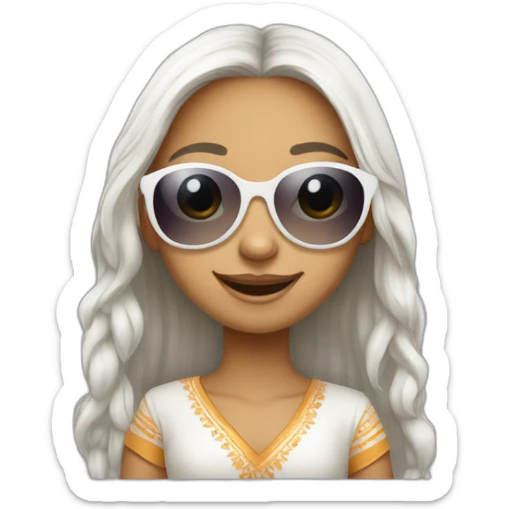 Cute white smiling long hair indian girl wearing round sunglasses sticker