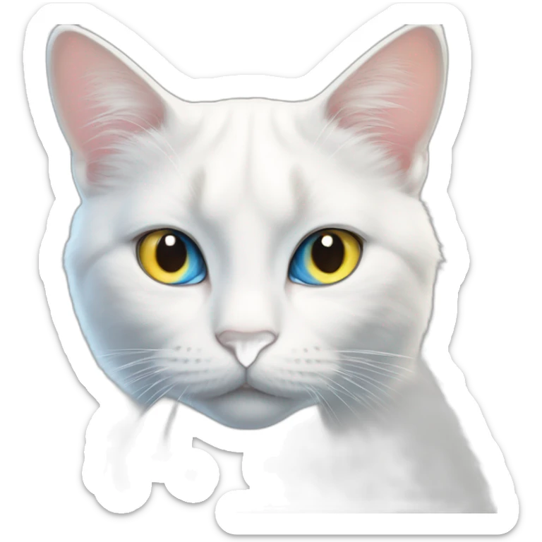 A furry white cat with heterochromia but with one blue eye and the other yellow. sticker
