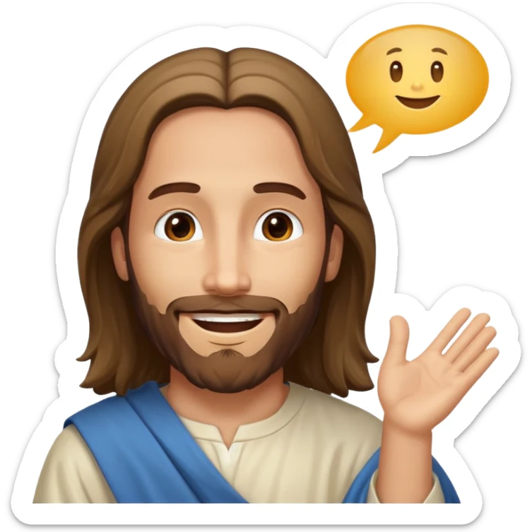 jesus sonrie y una burbuja de dialogo dice gracias por tu compra sticker