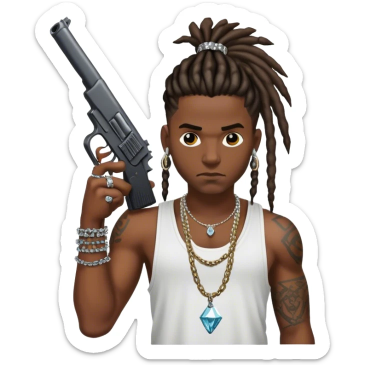 african-american race pig with dreads looking gangster with gun and tank top, with diamond blinging chain, with tattoos sticker