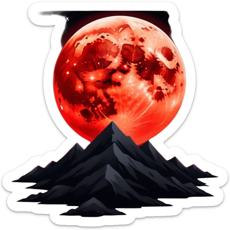 Edgy Black night sky with big Red vibrant neon-crimson-blood-moon Aesthetic Scenery full picture  sticker