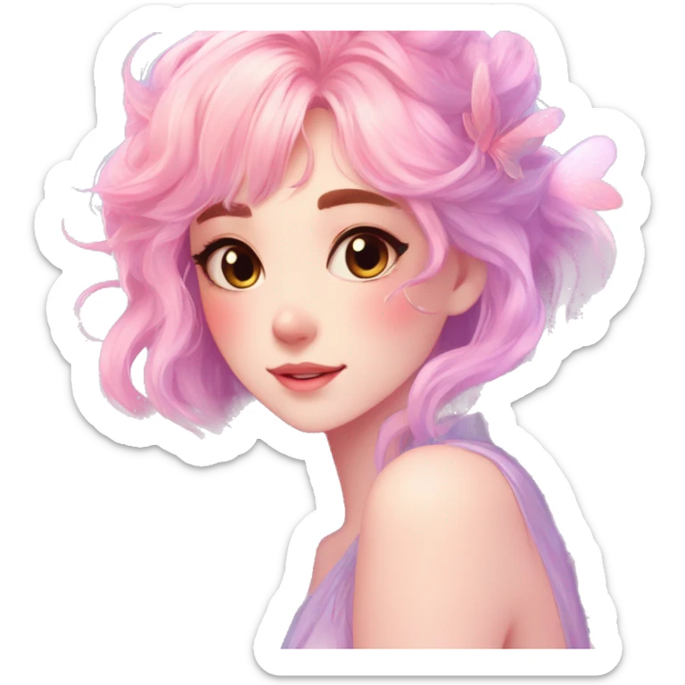 Gorgeous Beautiful Blushing Petite Colorful-Shiny-Pastel-Fairy-Soarkle-Anime-Lady with beautiful gradient pastel hair aesthetic sticker