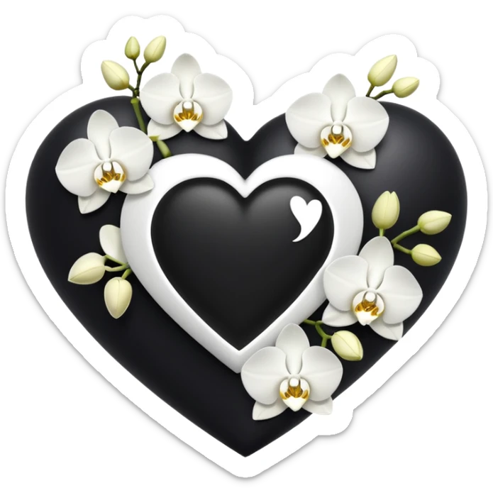 Black heart with white orchids surrounding heart with kelz written in the center in white sticker