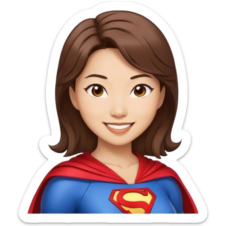 Asian superhero wife with brown hair light skin smiling sticker