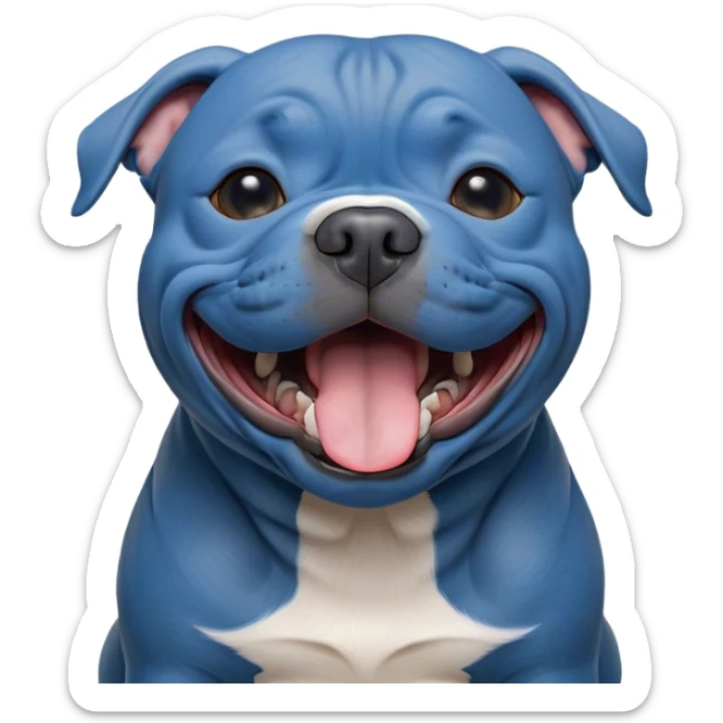Cinematic Cute Yawning Blue Staffordshire Bull Terrier Portrait Emoji, Head tilted slightly with a dramatic, wide-open yawn, showcasing a smooth blue Fur with a refined texture, floppy ears slightly drooping, round dark eyes barely open in drowsy contentment, Simplified yet irresistibly adorable features, highly detailed, glowing with a soft, cozy glow, high shine, relaxed yet expressive, stylized with a touch of whimsy, bright and endearing, soft glowing outline, capturing the essence of a sleepy yet affectionate guardian, so drowsy it feels like it could stretch right out of the screen and curl up for a nap! sticker