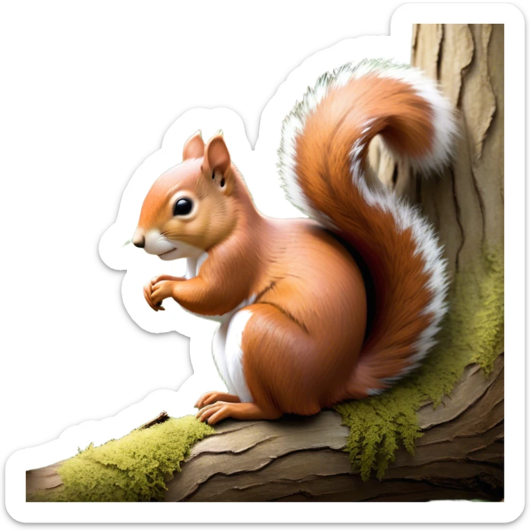 Beautiful and Majestic Squirrel Portrait Emoji, Head and body rendered in serene repose with a gentle, content smile and softly closed eyes, showcasing a delicately textured, bushy-tailed form and perky little ears, Simplified yet exquisitely endearing features, highly detailed, glowing with a soft, drowsy woodland light, high shine, relaxed and utterly enchanting, stylized with an air of timeless forest majesty, soft glowing outline, capturing the essence of a beautiful and majestic squirrel that embodies the pure charm of nature! sticker