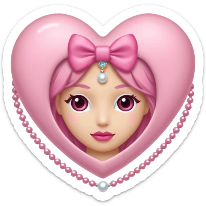 corazón coquette, decorado con perlas y lazo rosa, muy femenino sticker