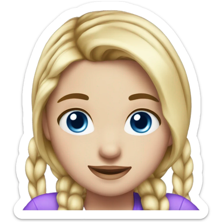 Girl, blond hair with purple highlights, ponytails, blue eyes, freckles on face sticker