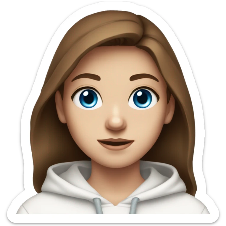 Really beautiful Brown hair blue eyes teenager in a white hoodie. Eye lashes  sticker