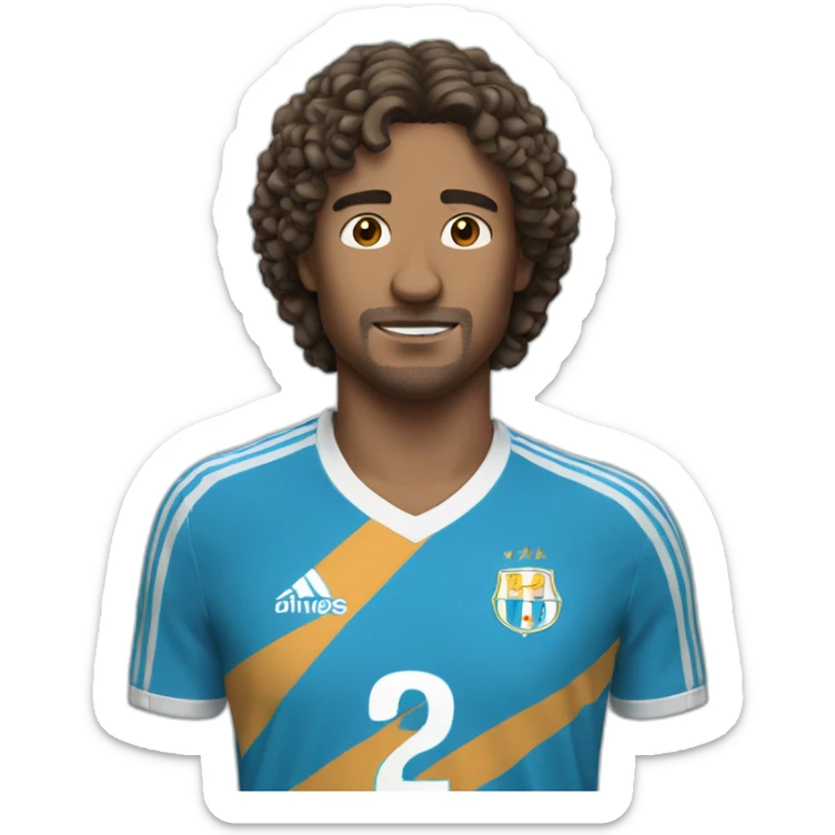 Man with slightly curly and medium-length hair, Marseille football shirt, no beard  sticker