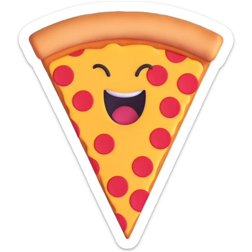 slice of pizza with strong arms, fun and bold, 3D emoji style sticker