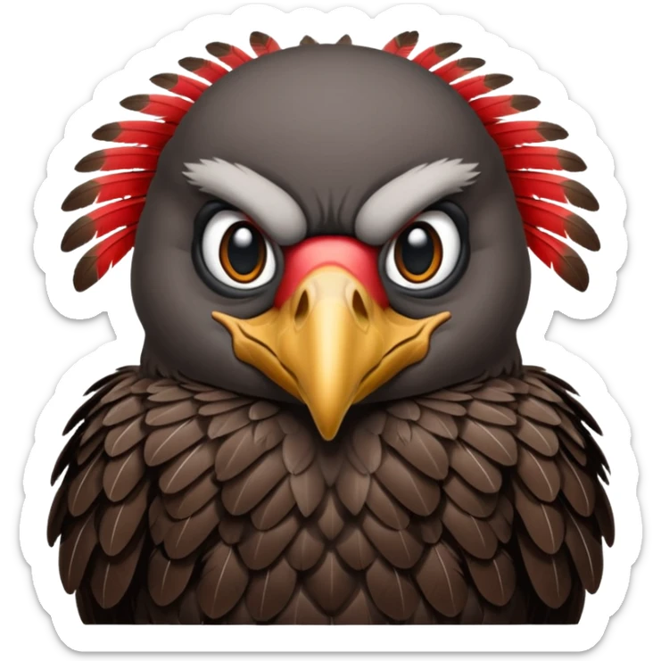 Mature vulture with black and red feathers looking towards the center of the image. sticker