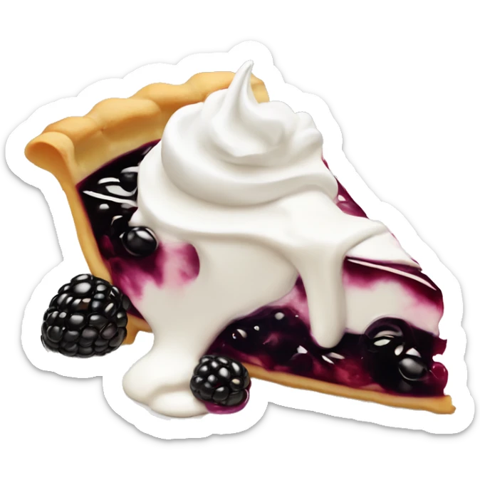 slice of blackberry pie with a dollop of whip cream, very emoji style sticker