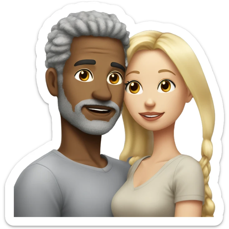 Realistic man grey no facial hair kissing woman blonde  sticker