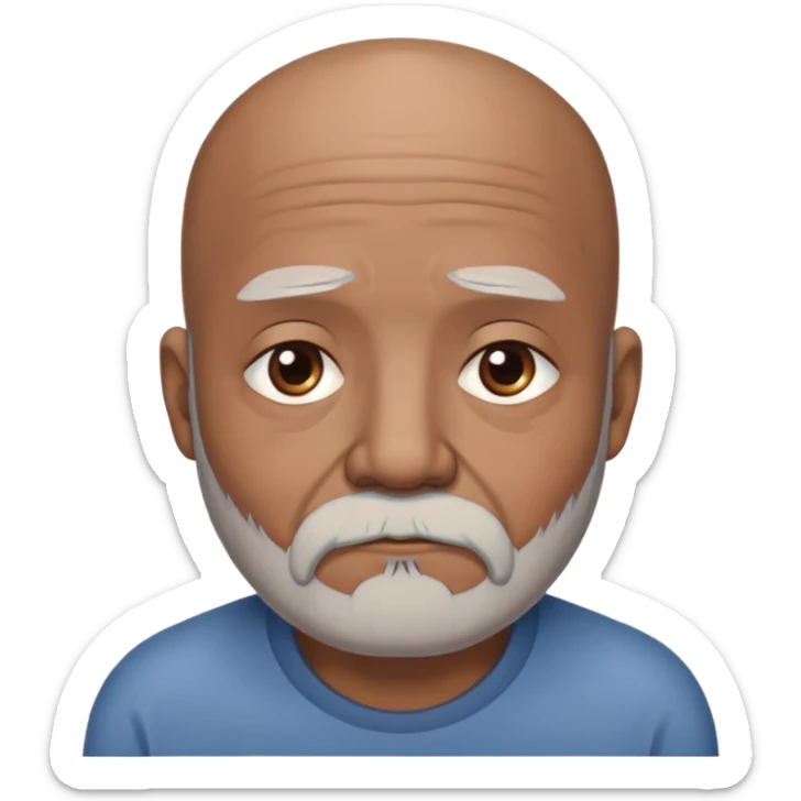 "- Nam
- 70 tuổi
- Da nâu
- Đầu không có tóc
- Râu bạc, mặt buồn, mắt buồn
" sticker