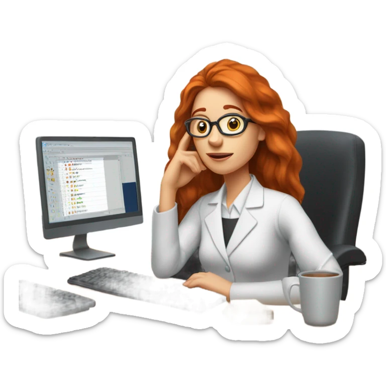 red hair woman nutritionist wearing glasses with hand on chin having an good idea monitor desk sticker