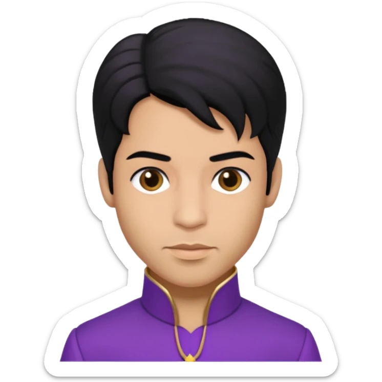 Prince Rogers Nelson with olive skin, black hair, purple outfit sticker