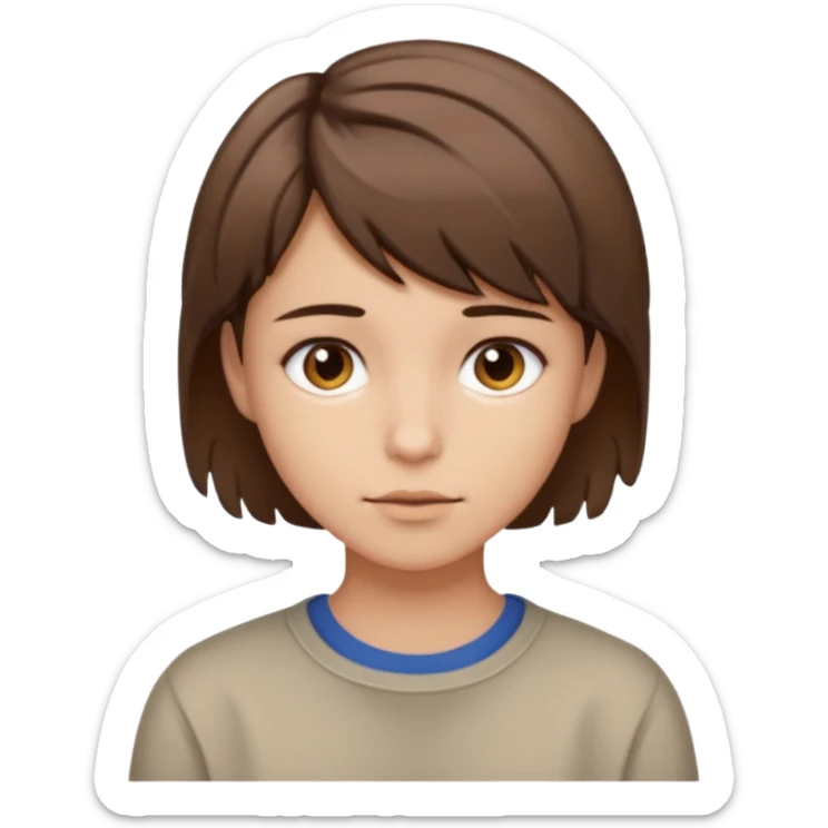 face of a young person with short messy brown hair and neutral look sticker