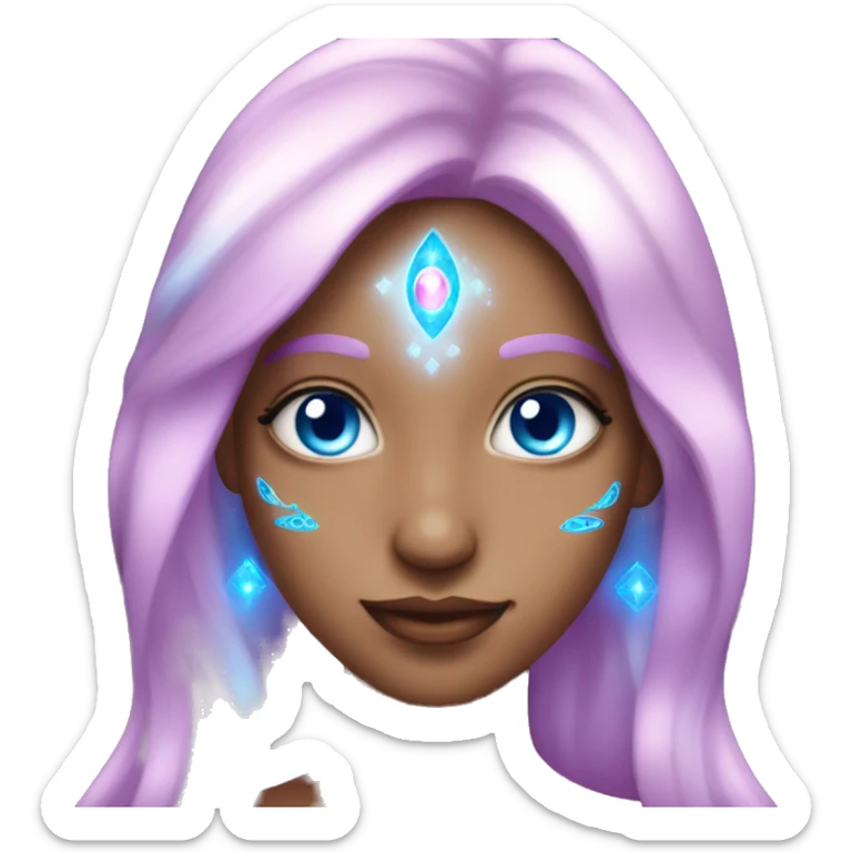 magical diva with pink andromedan skin long hair and blue eyes glowing third eye sticker