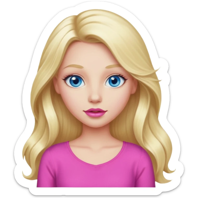 blonde girl blue eyes big pink lips bimbo pink top diva long hair  sticker