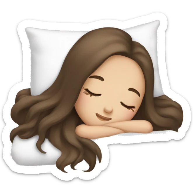 girl sleeping with long hair, brown hair, white skin sticker