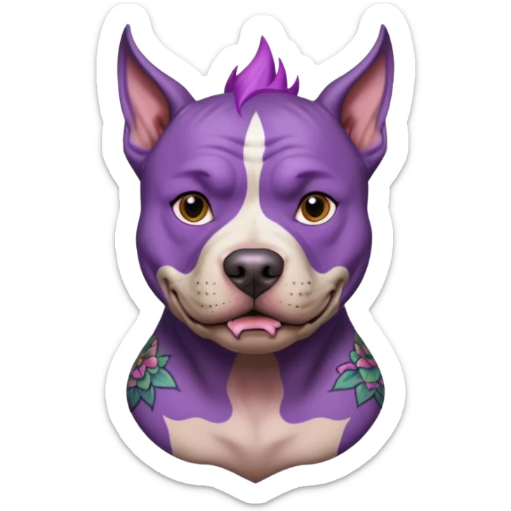 very tattoed face pitbull dog with purple spiky hair sticker