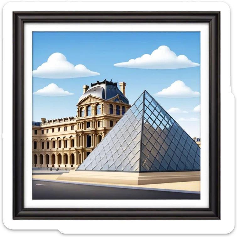 Cinematic Realistic Louvre Museum Landmark Emoji, depicted with the historic museum facade and glass pyramid rendered with lifelike detail and elegant, ambient lighting. sticker