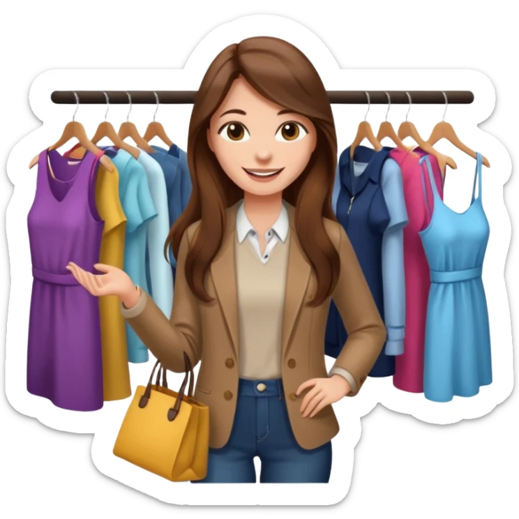 woman with long hair buys clothes in a store, shopping vibe sticker
