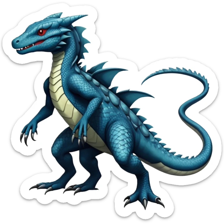 a dark gothic edgy reptilian croconaw-salandit-vernid-sergal-creature with splash patterns full body sticker