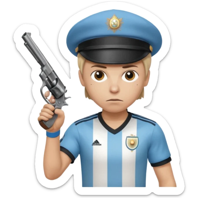 haz un turro con una biszera para atras y con un arma remera argentina pero arma de fuego que tenga un revolver solo que tenga una bicera para atras sticker