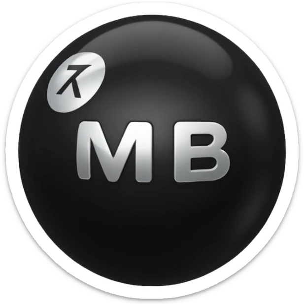 Black Ball with MB written on in the middle of it. Nothing else no holes or anything. sticker