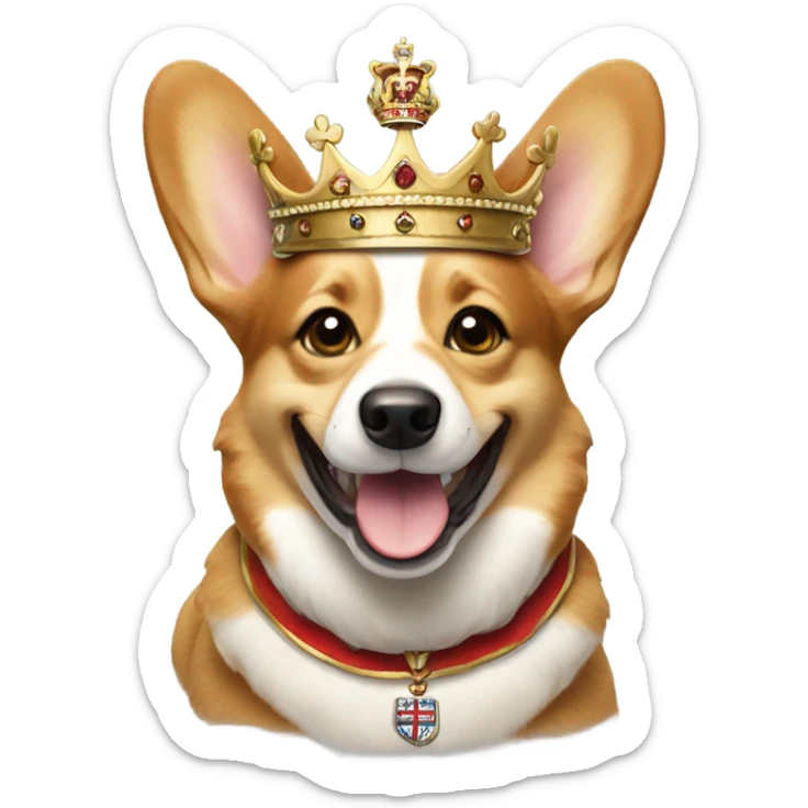 Corgi with the crown of England on his head smiles sweetly sticker