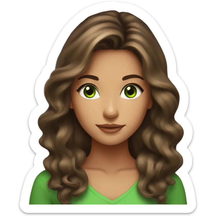Girl, brunette balayage hair, long hair, bright green eyes, tan skin sticker