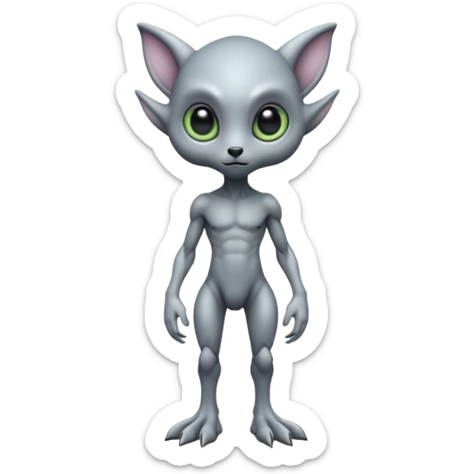 full body cute humanoid peacefull alien furry with 2 legs and eye stalks stands upright and looks intelligent sticker