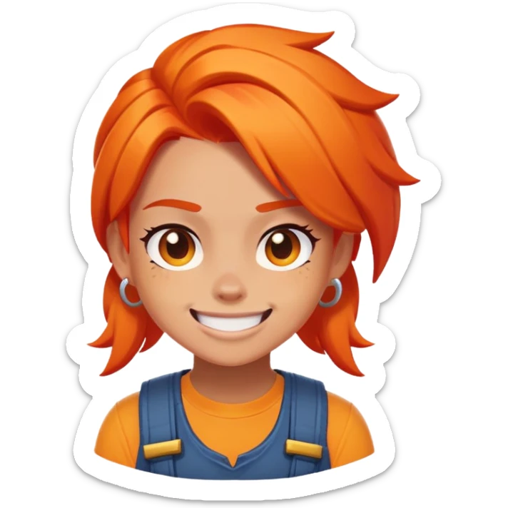 Amber from Brawl Stars as an emoji, focusing on her face with bright orange hair and a mischievous smile sticker