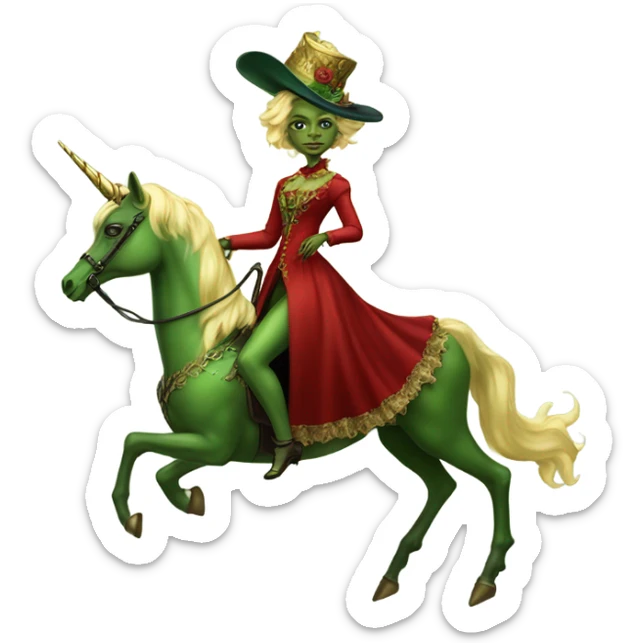 "galora green blonde alien woman" in red Victorian elegant dress, full body, rides unicorn gold
NO WOKE
 sticker