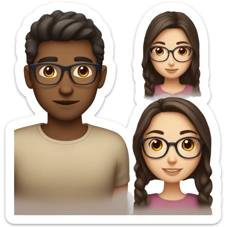 brunette girl with blue eyes and brunette guy with brown eyes and glasses sticker
