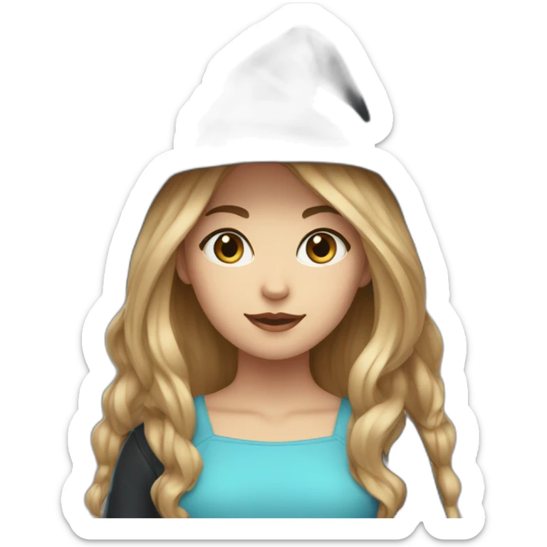 girl with witch hat with dark blond hair with cat ears with light blue eyes sticker