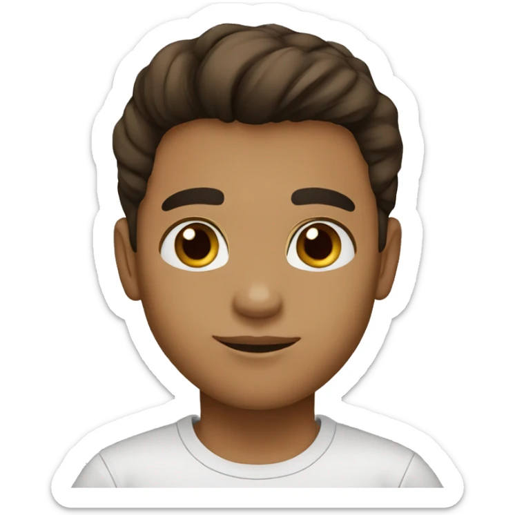 Boy light brown skin black/brown hair brown eyes black t-shirt sticker