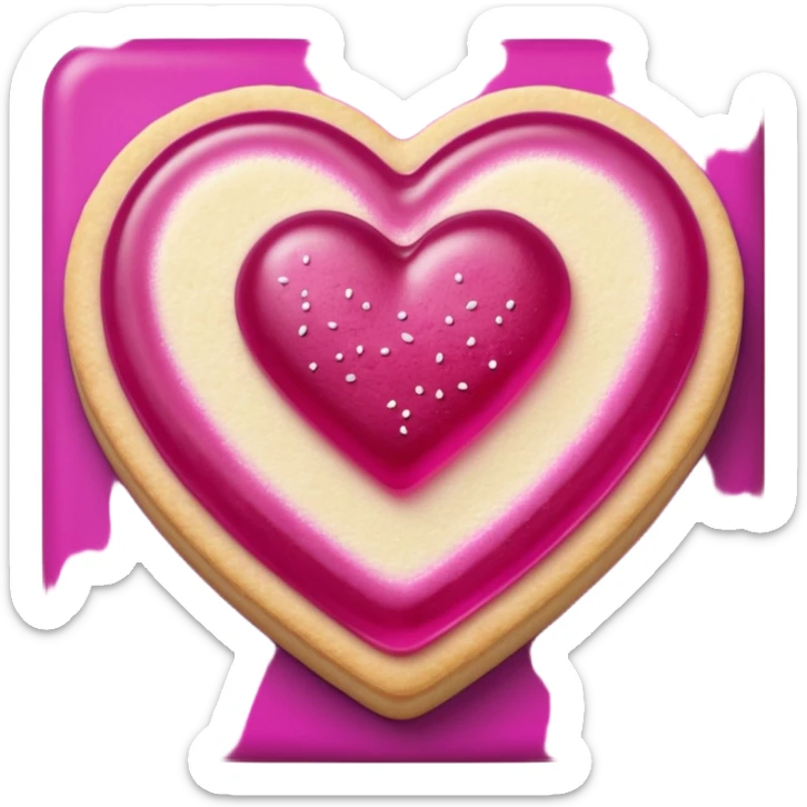 Realistic shortbread cookie in the shape of a heart with Fuchsia color jelly middle filling and sprinkled powder sugar on top. sticker