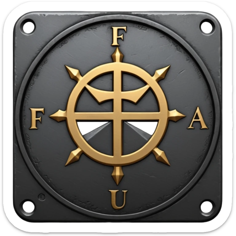 Minimal emoji, gothic metal coin made of black steel, engraved word FORTUNA at the center, ancient industrial aesthetic, worn metal texture, no glow, no neon, flat emoji design, centered, transparent background sticker