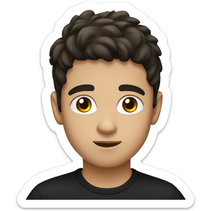 teenage boy with dark brown hair and black t shirt sticker